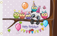 Fahne Happy Birthday Panda mit Eulen 90 x 150 cm 