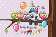 Flagge Happy Birthday Panda mit Eulen 