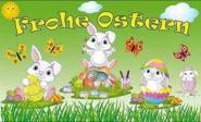 Fahne Frohe Ostern weisse Hasenkinder 90 x 150 cm 