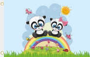 Fahne Pandas auf Regenbogen 90 x 150 cm 