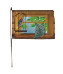 Stockflagge Papagei und Katze 30 x 45 cm 