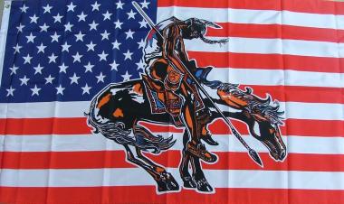 Fahne USA Indianer mit Pferd I  90 x 150 cm 