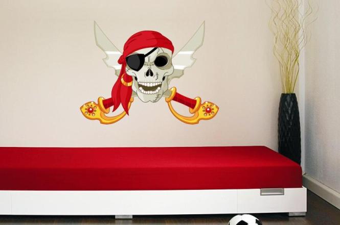 Wandtattoo Pirat mit rotem Kopftuch und Säbel 
